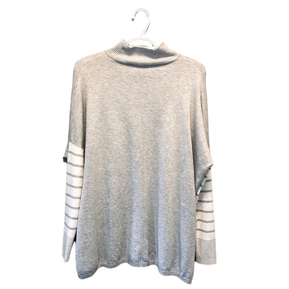 Jones New York Grey and White Striped Mock Neck Knit Poncho Sweater - S - Picture 3 of 4